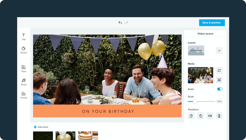 Vimeo video editor, creating a birthday party video